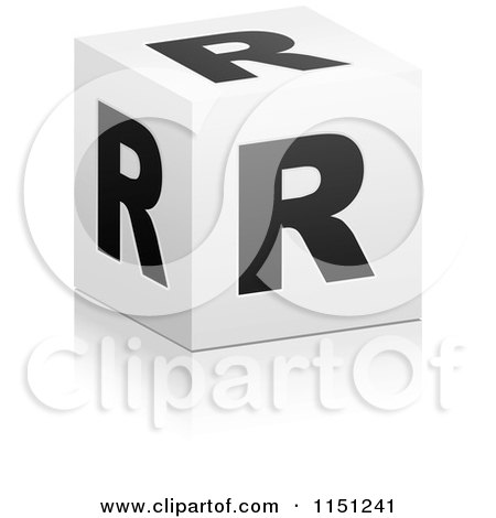 Clipart of a 3d Black and White Letter R Cube Box - Royalty Free Vector Clipart by Andrei Marincas