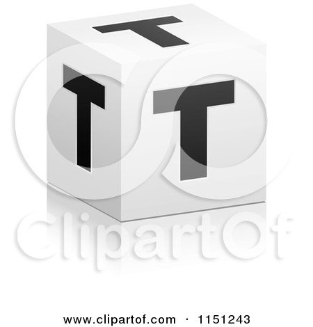 Clipart of a 3d Black and White Letter T Cube Box - Royalty Free Vector Clipart by Andrei Marincas