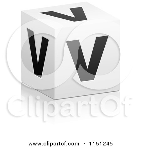 Clipart of a 3d Black and White Letter V Cube Box - Royalty Free Vector Clipart by Andrei Marincas