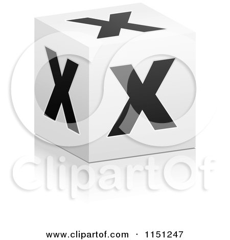 Clipart of a 3d Black and White Letter X Cube Box - Royalty Free Vector Clipart by Andrei Marincas