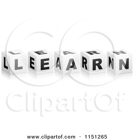 Clipart of 3d Black and White Letter Cubes Spelling LEARN - Royalty Free Vector Clipart by Andrei Marincas