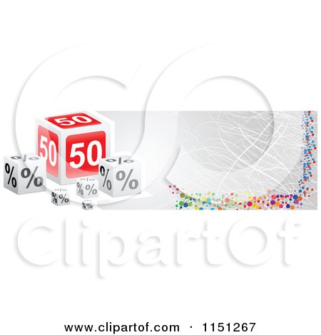 Clipart of a Fifty Percent off Cube Sales Website Banner - Royalty Free Vector Clipart by Andrei Marincas
