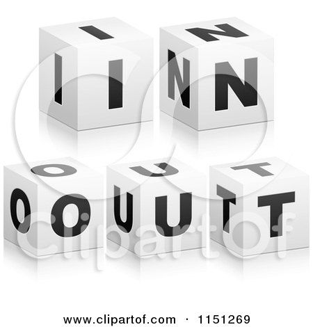 Clipart of 3d Black and White Letter Cubes Spelling in oUT - Royalty Free Vector Clipart by Andrei Marincas