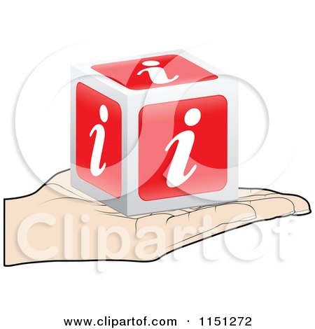 Clipart of a Hand Holding a 3d Red I Information Cube - Royalty Free Vector Clipart by Andrei Marincas