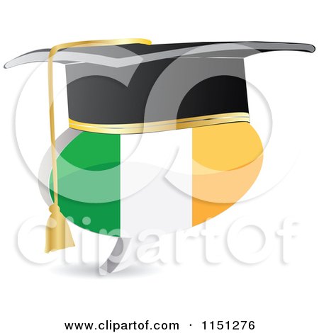 Clipart of a 3d Graduation Irish Flag Chat Balloon - Royalty Free Vector Clipart by Andrei Marincas