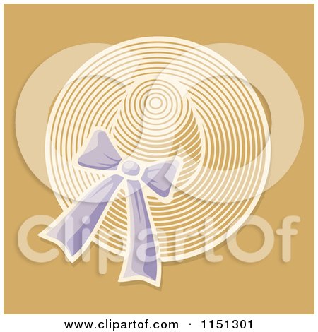 Cartoon of a Ladies Summer Hat with a Purple Bow - Royalty Free Vector Clipart by Any Vector