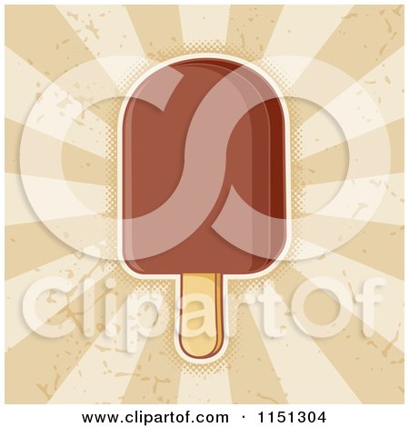 Cartoon of a Fudge Popsicle over Brown Grungy Rays - Royalty Free Vector Clipart by Any Vector