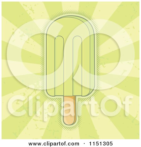 Cartoon of a Lime Popsicle over Green Grungy Rays - Royalty Free Vector Clipart by Any Vector
