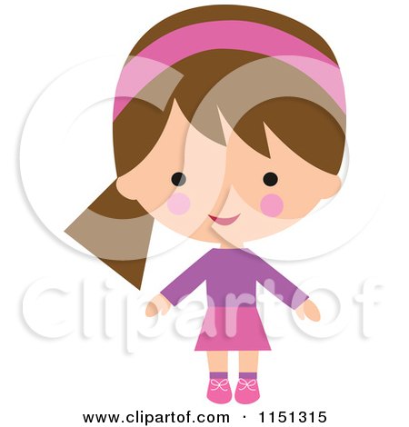 Cartoon of a Happy Brunette Girl Dressed in Pink and Purple 2 - Royalty Free Illustration by peachidesigns
