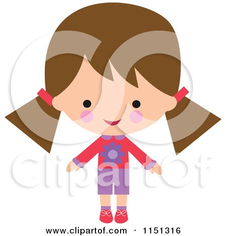 Cartoon of a Happy Brunette Girl Dressed in Pink and Purple 3 - Royalty Free Illustration by peachidesigns