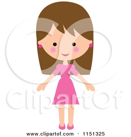 Cartoon of a Happy Brunette Woman in a Pink Dress - Royalty Free Illustration by peachidesigns