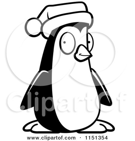 Cartoon Clipart Of A Black And White Christmas Penguin - Vector Outlined Coloring Page by Cory Thoman