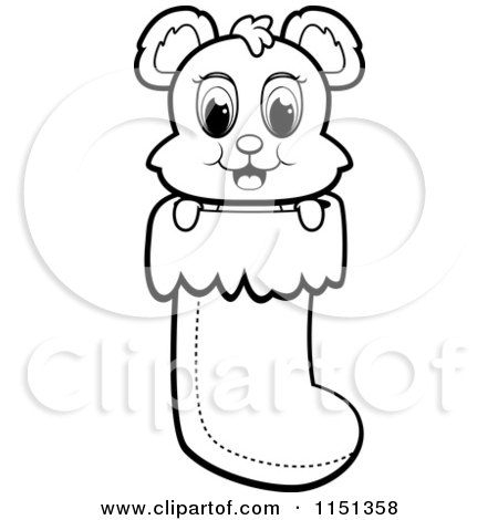 Cartoon Clipart Of A Black And White Cute Baby Bear in a Christmas Stocking - Vector Outlined Coloring Page by Cory Thoman