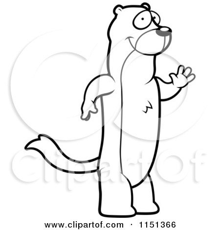 Cartoon Clipart Of A Black And White Waving Friendly Weasel - Vector Outlined Coloring Page by Cory Thoman