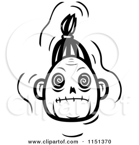 Cartoon Clipart Of A Black And White Zombie Head - Vector Outlined Coloring Page by Cory Thoman