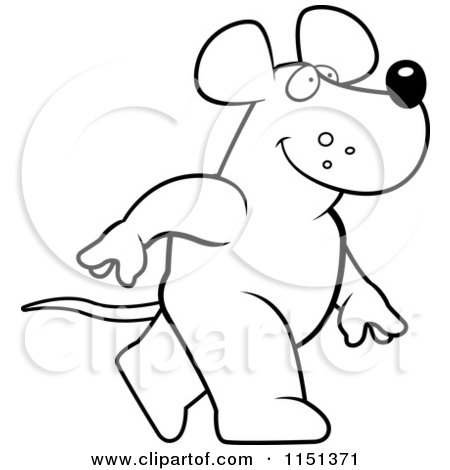 Cartoon Clipart Of A Black And White Walking Rat - Vector Outlined Coloring Page by Cory Thoman