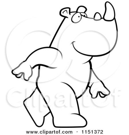 Cartoon Clipart Of A Black And White Rhino Walking Upright - Vector Outlined Coloring Page by Cory Thoman