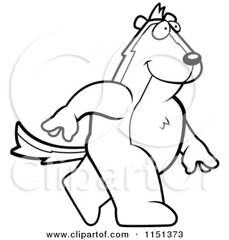 Cartoon Clipart Of A Black And White Happy Walking Skunk - Vector Outlined Coloring Page by Cory Thoman