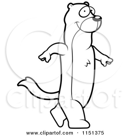 Cartoon Clipart Of A Black And White Happy Weasel Walking - Vector Outlined Coloring Page by Cory Thoman