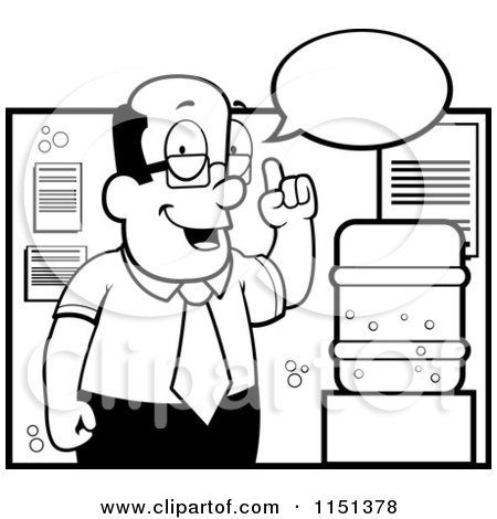 Cartoon Clipart Of A Black And White Businessman Talking By A Water Cooler - Vector Outlined Coloring Page by Cory Thoman