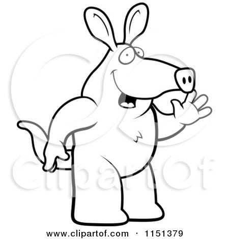 Cartoon Clipart Of A Black And White Friendly Aardvark Standing and Waving - Vector Outlined Coloring Page by Cory Thoman