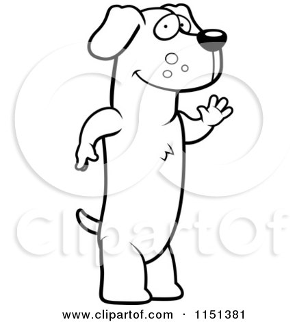 Cartoon Clipart Of A Black And White Friendly Daschund Standing on His Hind Legs and Waving - Vector Outlined Coloring Page by Cory Thoman