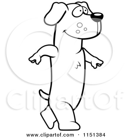 Cartoon Clipart Of A Black And White Dachshund Walking Upright - Vector Outlined Coloring Page by Cory Thoman