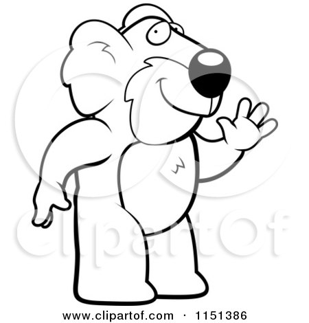 Cartoon Clipart Of A Black And White Friendly Koala Standing and Waving - Vector Outlined Coloring Page by Cory Thoman