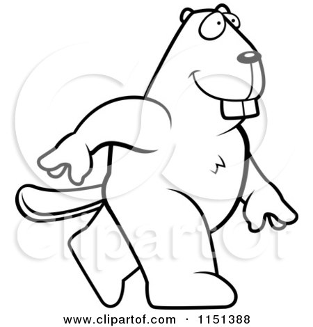 Cartoon Clipart Of A Black And White Beaver Walking Upright - Vector Outlined Coloring Page by Cory Thoman