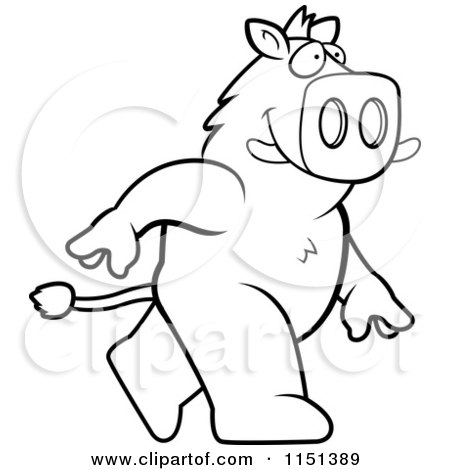 Cartoon Clipart Of A Black And White Boar Walking Upright - Vector Outlined Coloring Page by Cory Thoman