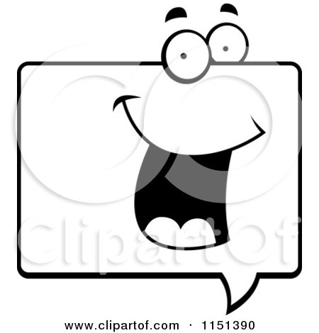 Cartoon Clipart Of A Black And White Happy Word Balloon Face - Vector Outlined Coloring Page by Cory Thoman