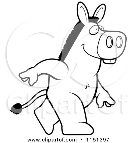 Cartoon Clipart Of A Black And White Donkey Walking Upright - Vector Outlined Coloring Page by Cory Thoman