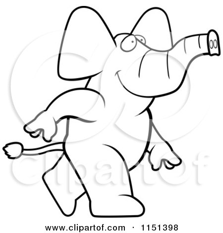 Cartoon Clipart Of A Black And White Happy Walking Gray Elephant Character - Vector Outlined Coloring Page by Cory Thoman