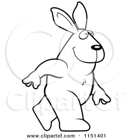 Cartoon Clipart Of A Black And White Walking Rabbit - Vector Outlined Coloring Page by Cory Thoman