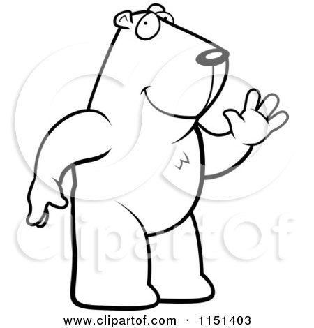 Cartoon Clipart Of A Black And White Friendly Groundhog Standing Upright and Waving - Vector Outlined Coloring Page by Cory Thoman