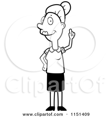 Cartoon Clipart Of A Black And White Woman with an Idea - Vector Outlined Coloring Page by Cory Thoman