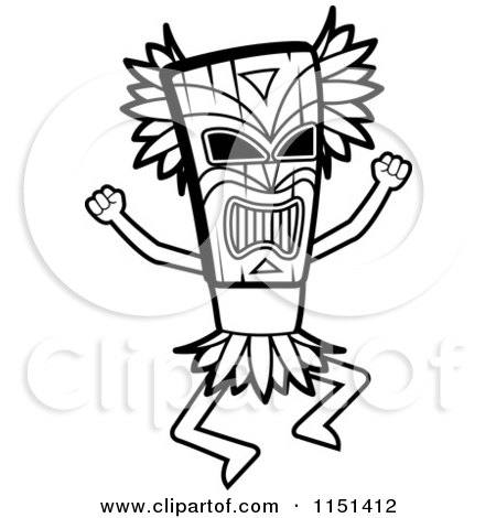 Cartoon Clipart Of A Black And White Witch Doctor Doing a Tribal Dance - Vector Outlined Coloring Page by Cory Thoman