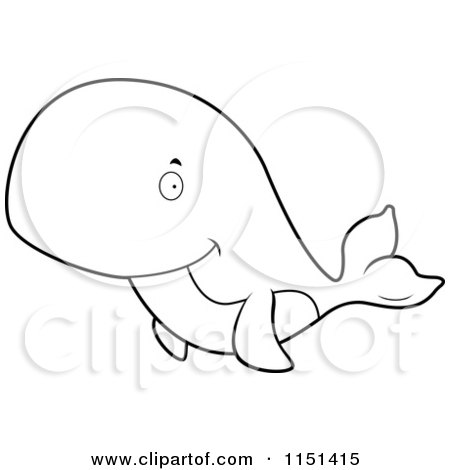 Cartoon Clipart Of A Black And White Cute Whale - Vector Outlined Coloring Page by Cory Thoman