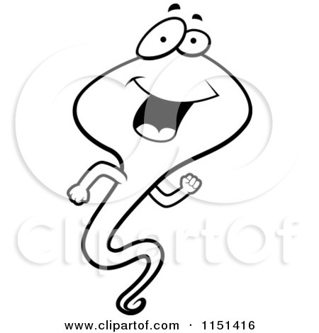 Cartoon Clipart Of A Black And White Happy Tadpole - Vector Outlined Coloring Page by Cory Thoman
