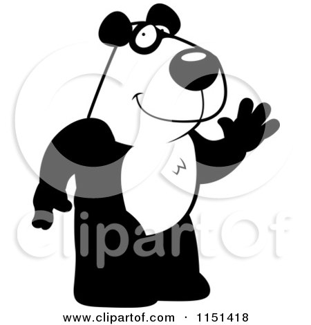 Cartoon Clipart Of A Black And White Friendly Panda Standing and Waving - Vector Outlined Coloring Page by Cory Thoman