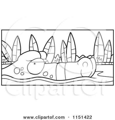 Cartoon Clipart Of A Black And White Swamp Gator Floating on Murky Water - Vector Outlined Coloring Page by Cory Thoman
