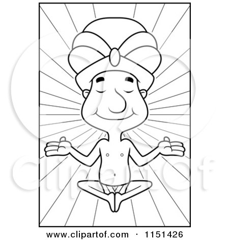 Cartoon Clipart Of A Black And White Swami Man Meditating - Vector Outlined Coloring Page by Cory Thoman
