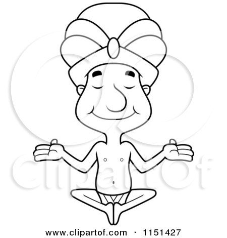 Cartoon Clipart Of A Black And White Swami Man Sitting with His Eyes Closed - Vector Outlined Coloring Page by Cory Thoman