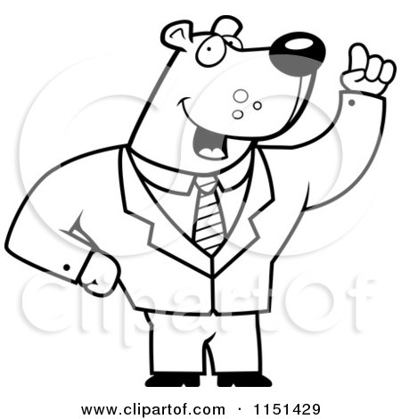 Cartoon Clipart Of A Black And White Waving Bear Businessman - Vector Outlined Coloring Page by Cory Thoman