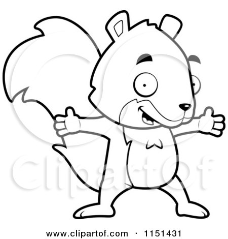 Cartoon Clipart Of A Black And White Happy Squirrel with Open Arms - Vector Outlined Coloring Page by Cory Thoman