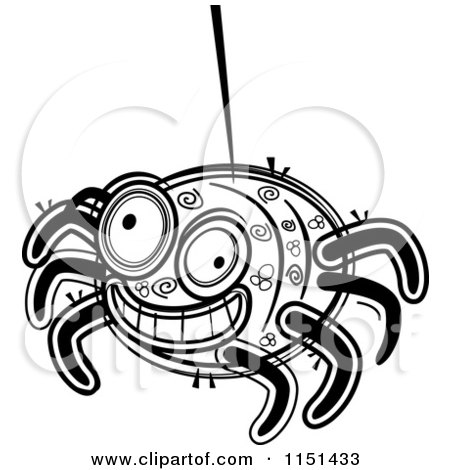 Cartoon Clipart Of A Black And White Happy Spider - Vector Outlined Coloring Page by Cory Thoman