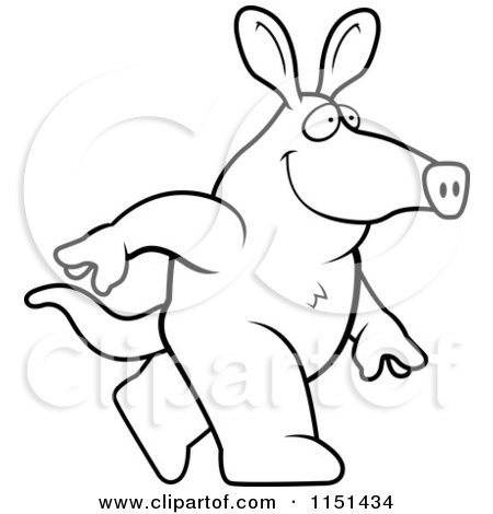 Cartoon Clipart Of A Black And White Walking Aardvark - Vector Outlined Coloring Page by Cory Thoman