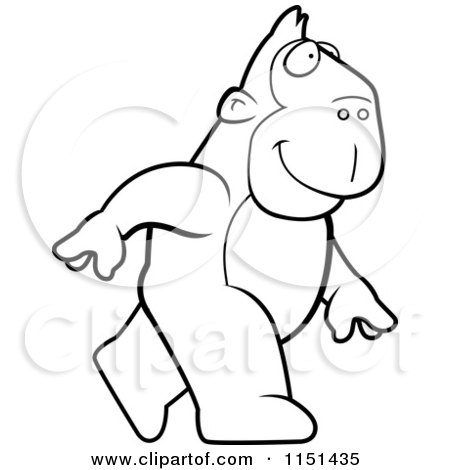 Cartoon Clipart Of A Black And White Walking Ape - Vector Outlined Coloring Page by Cory Thoman