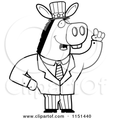 Cartoon Clipart Of A Black And White American Donkey Politician - Vector Outlined Coloring Page by Cory Thoman