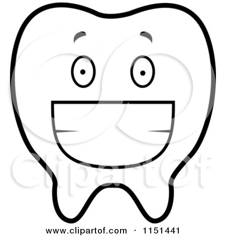 Cartoon Clipart Of A Black And White Grinning Tooth - Vector Outlined Coloring Page by Cory Thoman